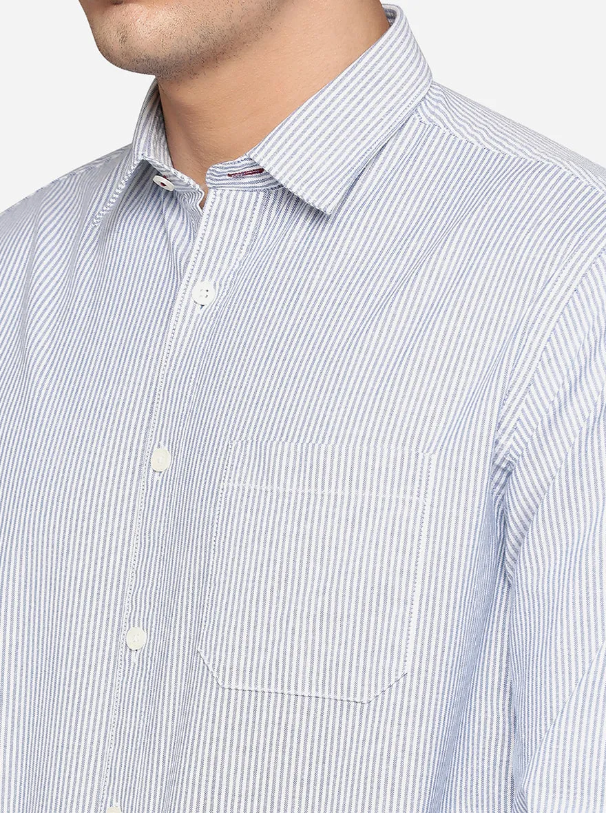 Victorial Blue Striped Slim Fit Casual Shirt | Greenfibre