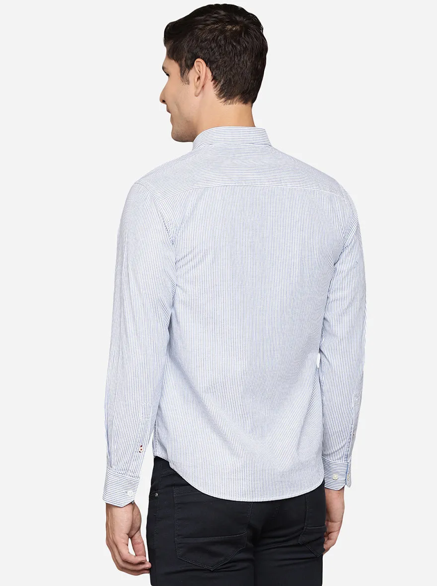 Victorial Blue Striped Slim Fit Casual Shirt | Greenfibre