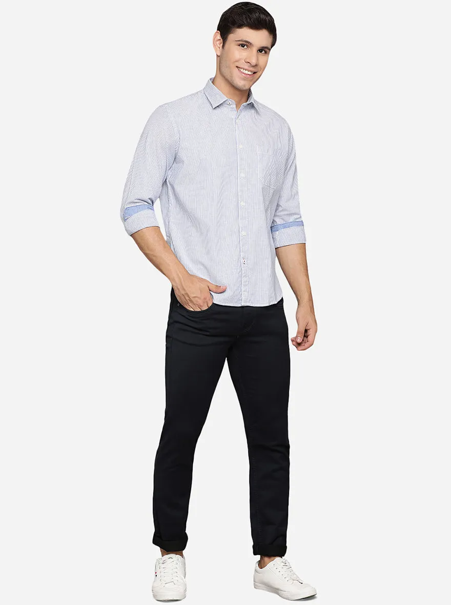 Victorial Blue Striped Slim Fit Casual Shirt | Greenfibre