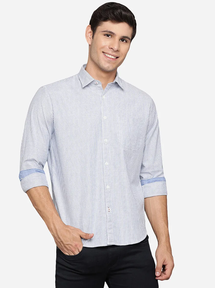Victorial Blue Striped Slim Fit Casual Shirt | Greenfibre