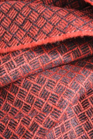 Vintage Red & Black Welsh Wool Style Weave Tweed Fabric