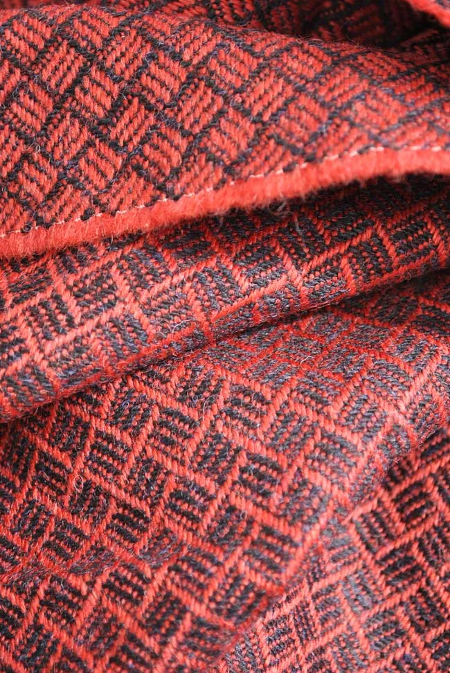Vintage Red & Black Welsh Wool Style Weave Tweed Fabric