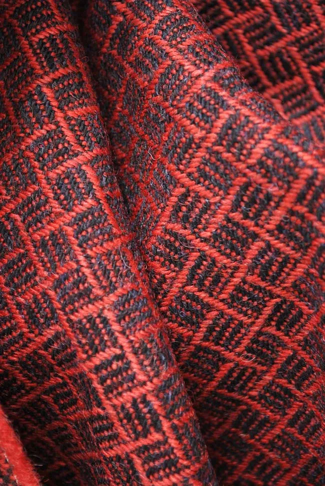 Vintage Red & Black Welsh Wool Style Weave Tweed Fabric