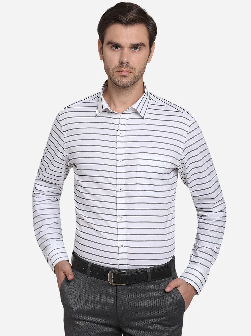 White & Dark Grey Striped Slim Fit Formal Shirt  | JadeBlue