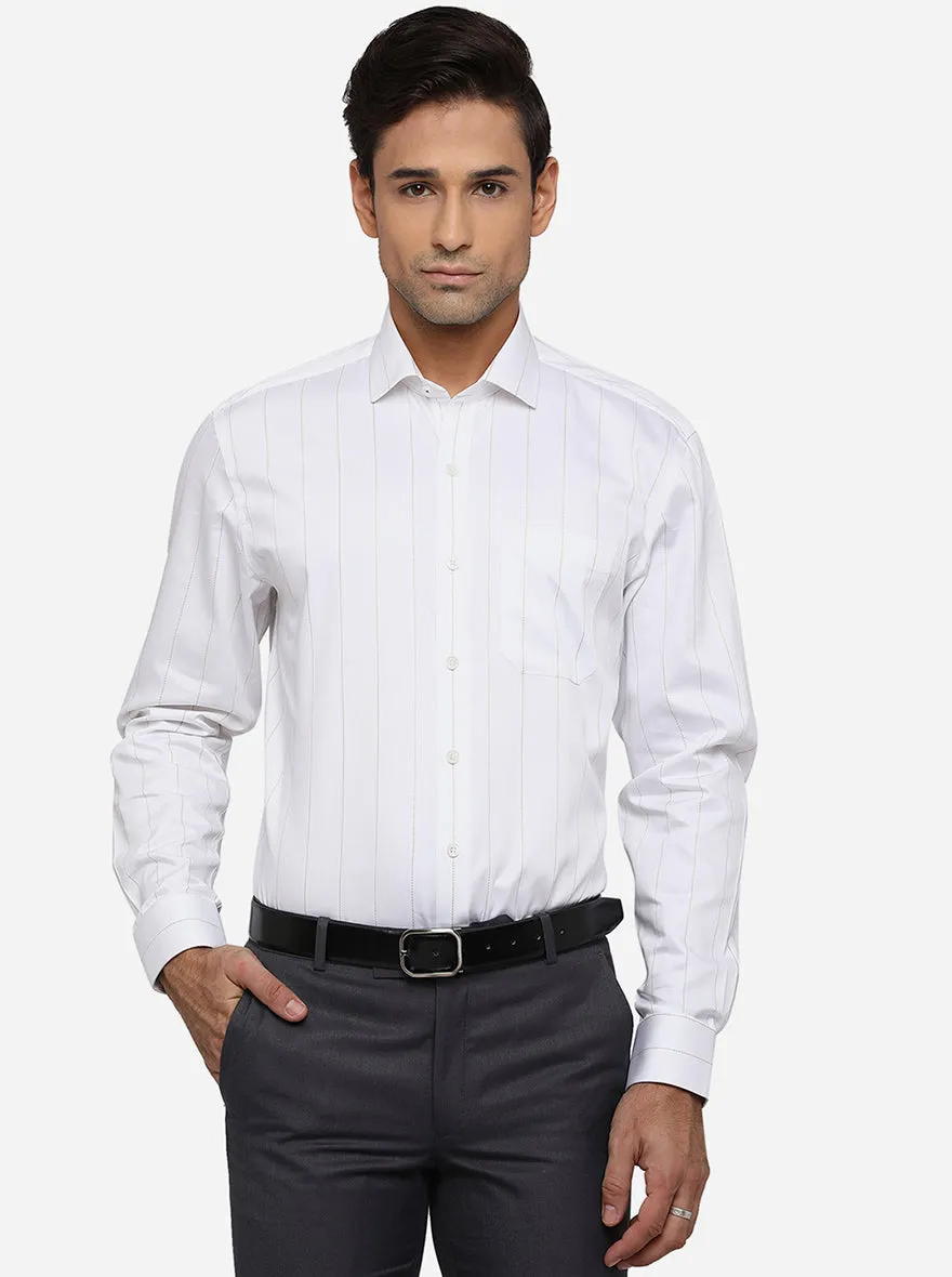 White & Musterd Striped Regular Fit Formal Shirt | JadeBlue