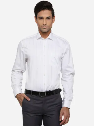 White & Musterd Striped Regular Fit Formal Shirt | JadeBlue