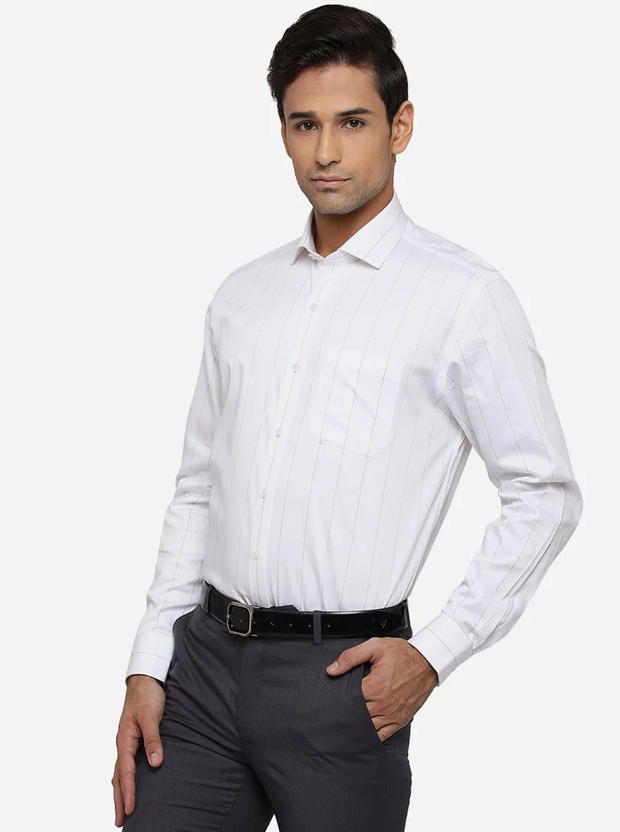 White & Musterd Striped Regular Fit Formal Shirt | JadeBlue