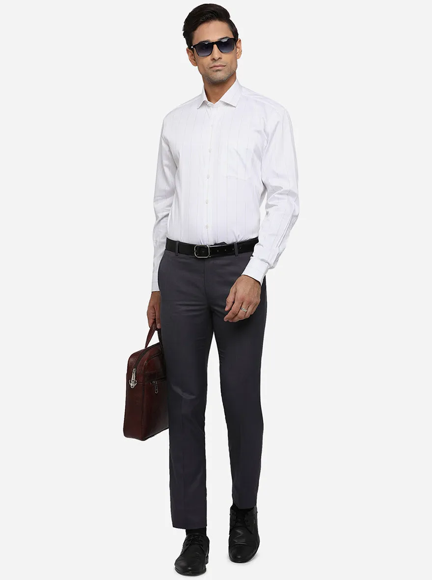 White & Musterd Striped Regular Fit Formal Shirt | JadeBlue
