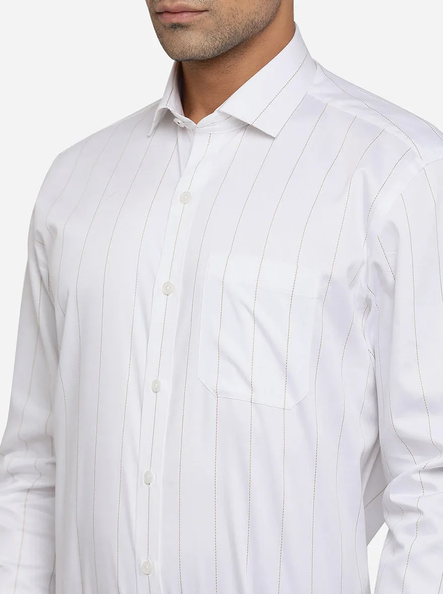 White & Musterd Striped Regular Fit Formal Shirt | JadeBlue