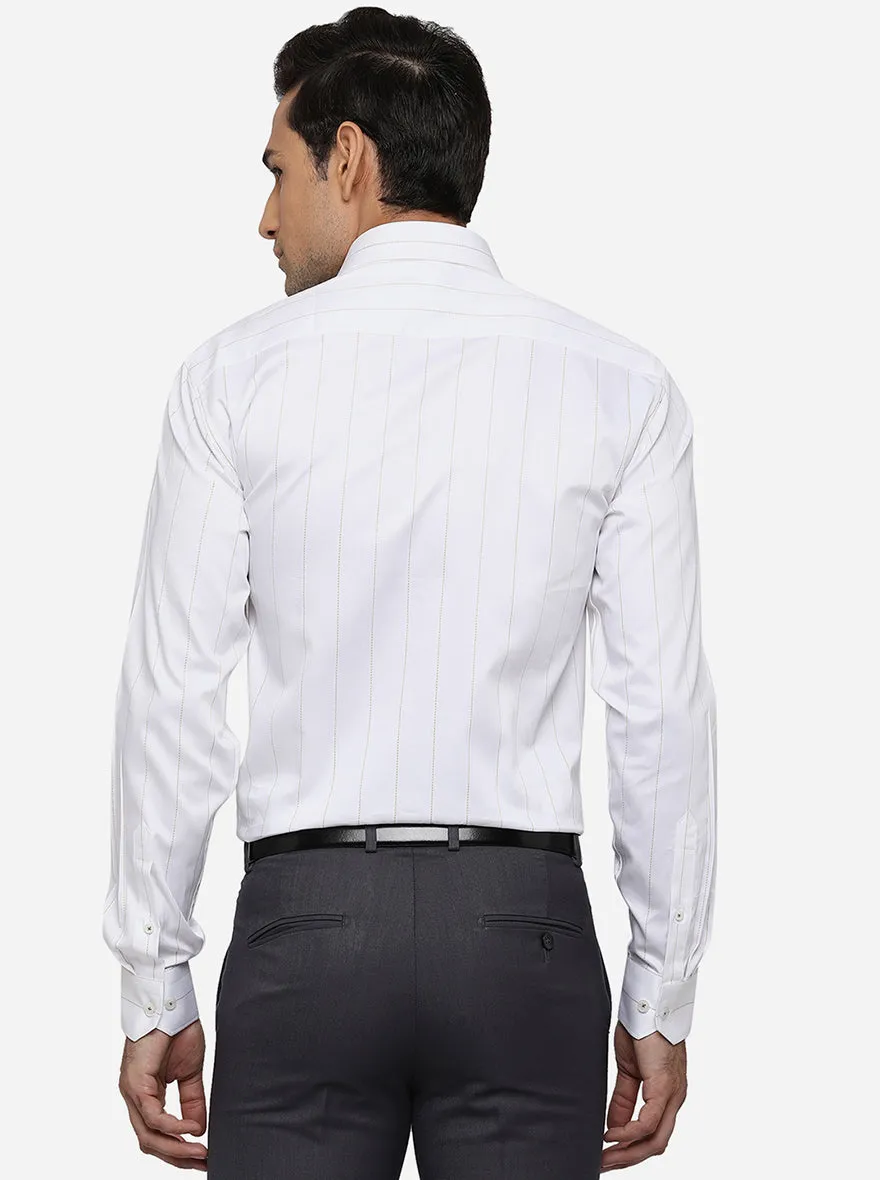 White & Musterd Striped Regular Fit Formal Shirt | JadeBlue