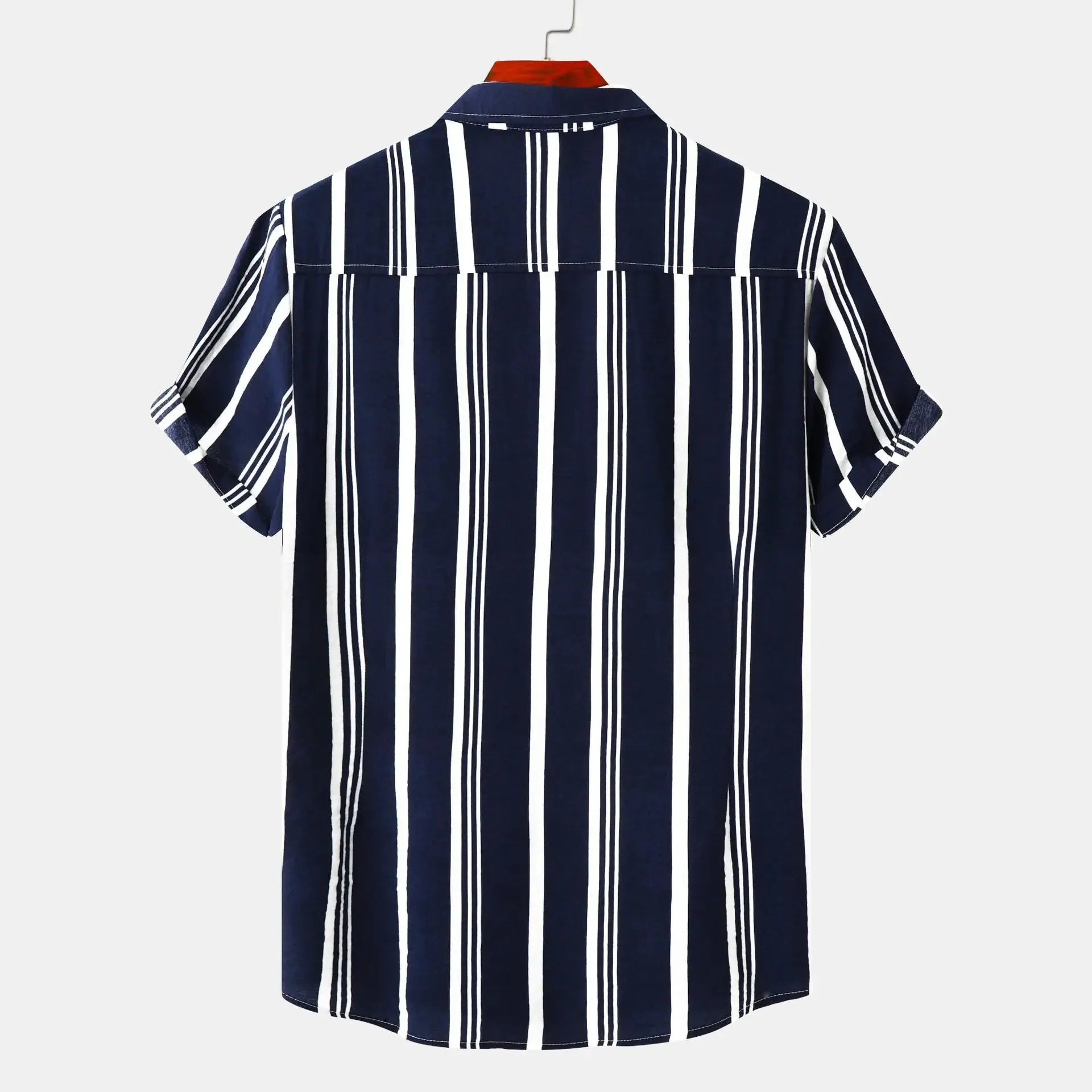 Wiaofellas  -  Fashion New Men's Hawaiian Cotton Shirts Trun-down Collar Striped Shirt Loose Short Sleeve Men's Casual Buttons Beach Shirts