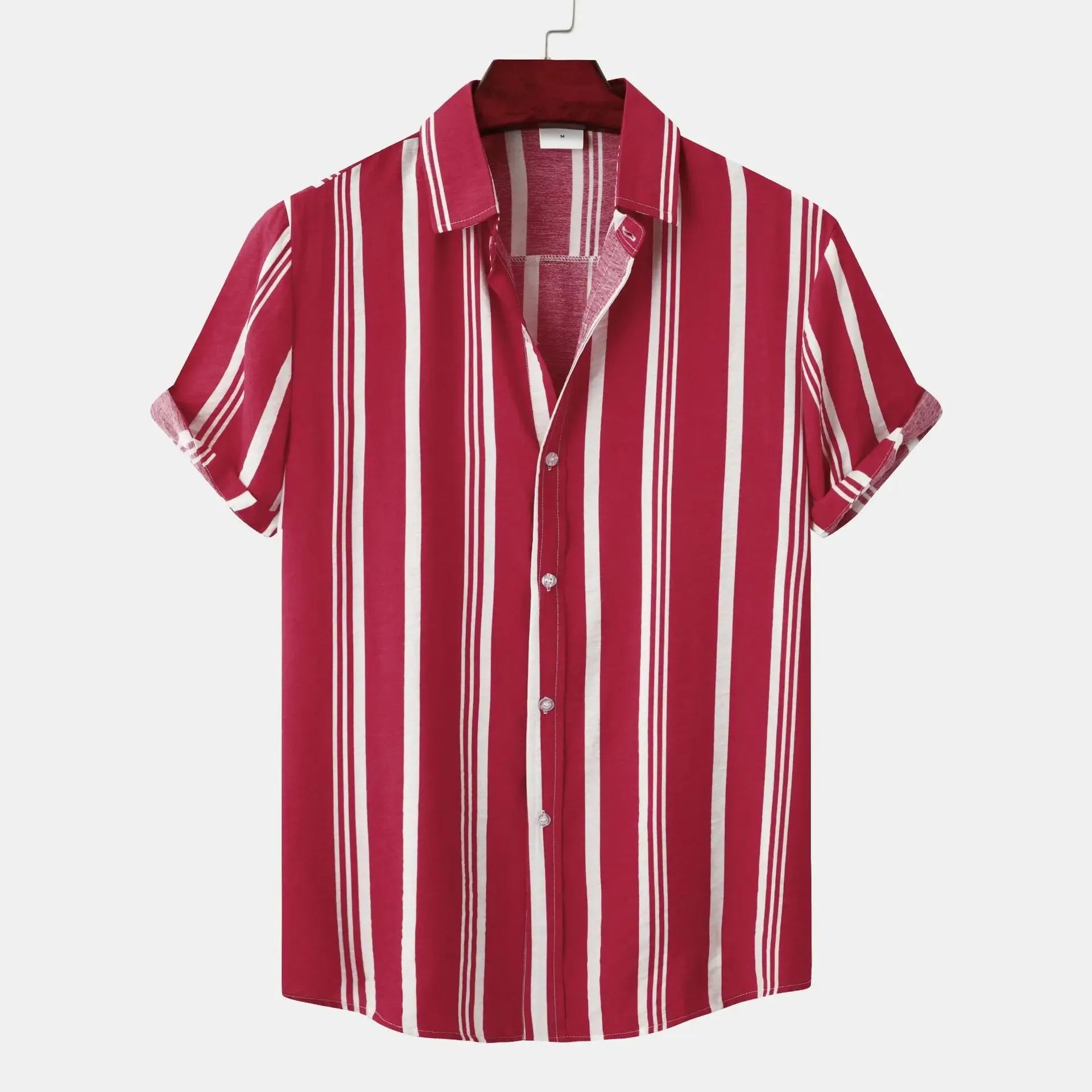 Wiaofellas  -  Fashion New Men's Hawaiian Cotton Shirts Trun-down Collar Striped Shirt Loose Short Sleeve Men's Casual Buttons Beach Shirts