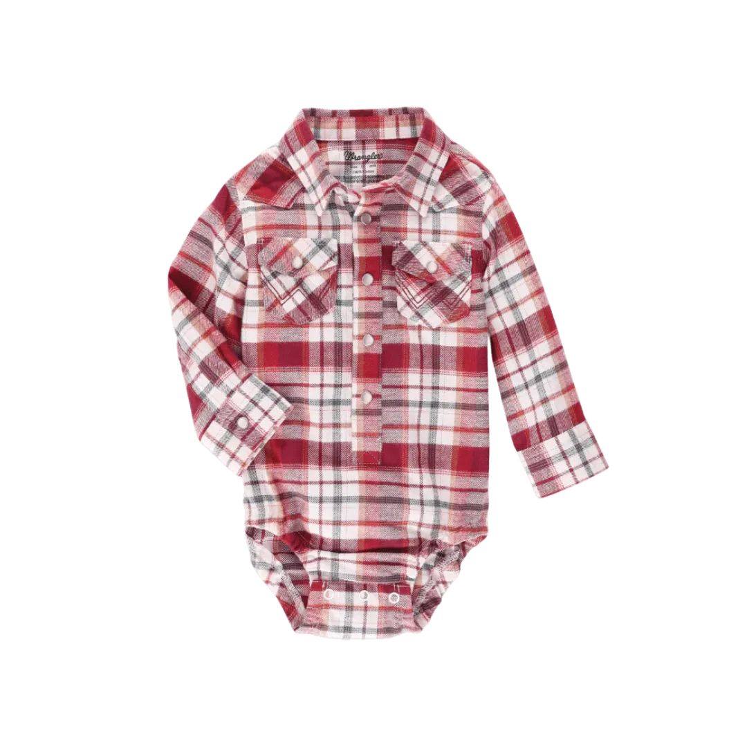 Wrangler Baby Boy's  Red Plaid  Long Sleeve  Western Snap Bodysuit